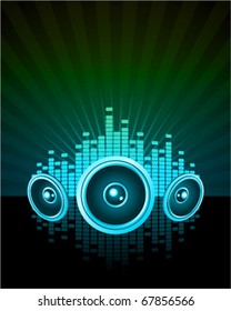 Ecualizador con fondo vectorial de altavoces de música