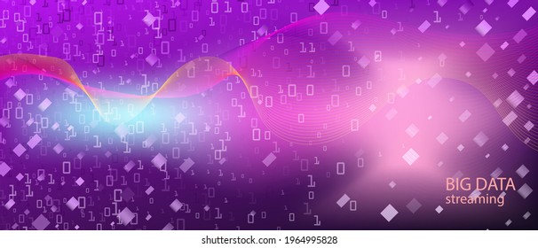 Equalizer Music Vector Background. Matrix Flying Binary Code. Fractal Flow Glow Digital Equalizer Slide. Pink Purple Blue Background. Technology Colorful Minimal Template. Equalizer Music Banner