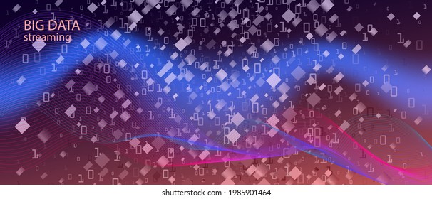 Equalizer Music Vector Presentation. Cyber Equalizer Slide. Neon Tech Colorful Trendy Template. Fractal Fluid Glow Matrix Flying Binary Code. Pink Blue Purple Background. Equalizer Music Banner