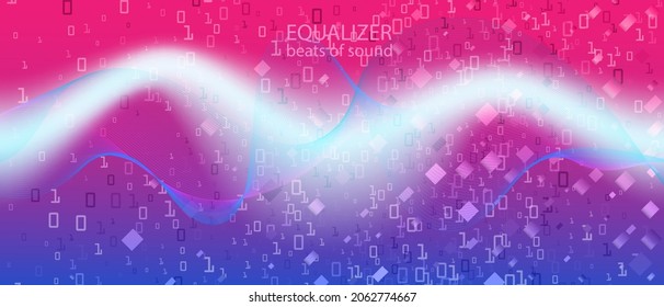 Equalizer Music Vector Presentation. Fractal Liquid Data Matrix Flying Binary Code. Digital Equalizer Slide. Tech Neon Funky Modern Layout. Pink Purple Blue Background. Equalizer Music Banner