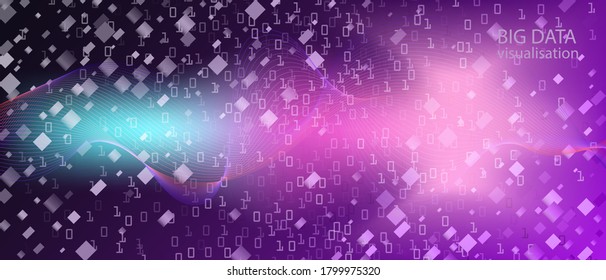 Equalizer Music Vector Presentation. Punk Futuristic Slide. Fractal Liquid Data Matrix Flying Binary Code. Neon Tech Grunge Minimal Design. Blue Purple Pink Background. Equalizer Music Banner