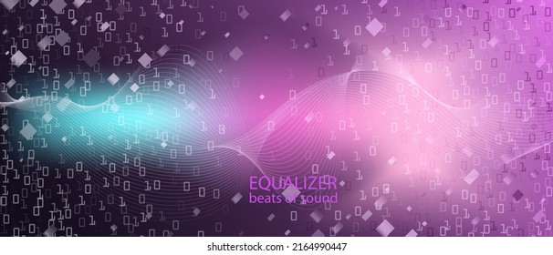 Equalizer Music Vector Equalizer. Technology Funky Music Template. Cyber Futuristic Slide. Purple Blue Pink Background. Matrix Flying Binary Code. Fractal Flow Data Equalizer Music Banner