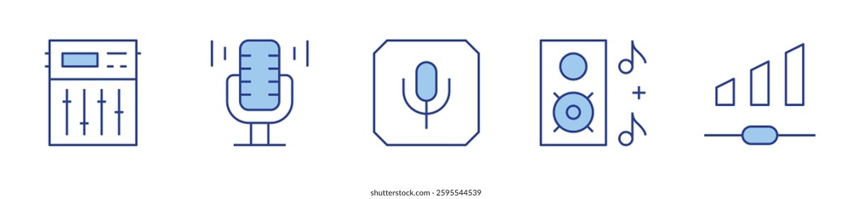 equalizer, music, volume, microphone, audio. Audio Icon vector illustration. Line Duotone style. Editable stroke.