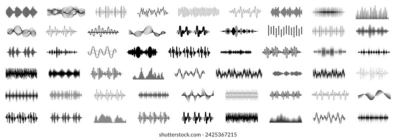 Equalizer music waves collection. Set of black music wave. Black music line wave beat collection. Frequency audio waveform, music wave