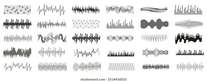 Equalizer music waves collection. Set of black music wave