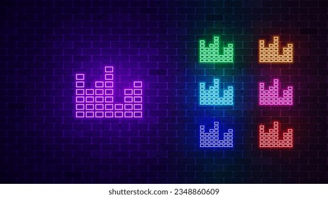 Equalizer neon icon set. Glowing music equalizer sign. Vector illustration