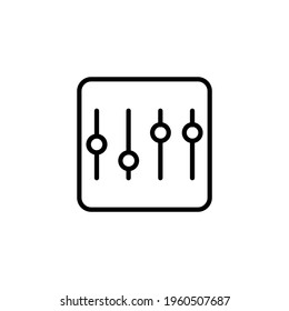 Equalizer or regulator mixer thin line icon in black. Trendy flat isolated symbol, sign can be used for: illustration, outline, logo, mobile, app, emblem, design, web, dev, site, ui, ux. Vector EPS 10