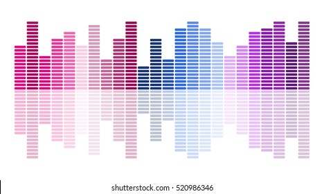 Equalizer scale with reflection.Colorful musical bar showing volume on white  background.Vector illustration.