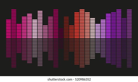 Equalizer scale with reflection.Colorful musical bar showing volume on black background.Vector illustration. 