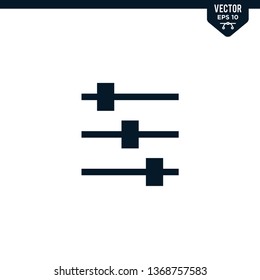 Equalizer or setting icon collection in glyph style, solid color vector
