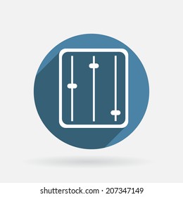 equalizer sign. Circle blue icon with shadow.