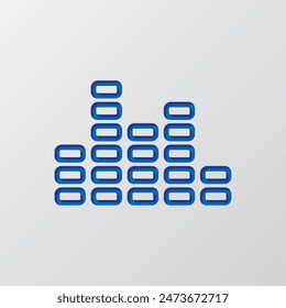 Equalizer simple icon. Flat design. Paper cut design. Cutted blue symbol with shadow. Gray background.ai