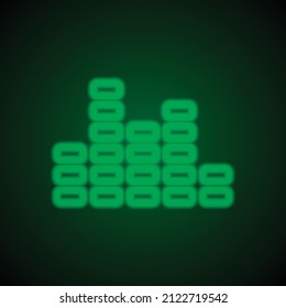 Equalizer simple icon. Flat desing. Green neon on black background with green light.ai