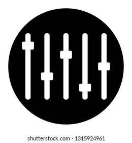 Equalizer slider icon on black circle. White background