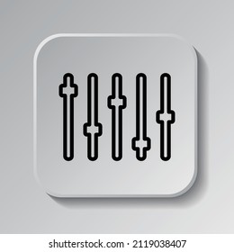 Equalizer slider simple icon. Flat desing. Black icon on square button with shadow. Grey background.ai