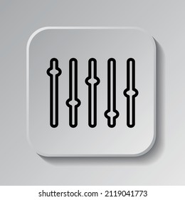 Equalizer, slider simple icon. Flat desing. Black icon on square button with shadow. Grey background.ai
