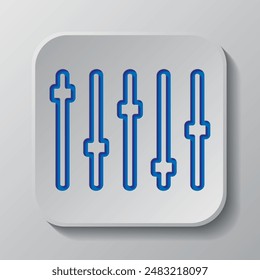 Equalizer slider simple icon. Flat design. Paper cut design. Cutted blue symbol with shadow. Gray badge button, gray background.ai