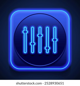 Equalizer, slider simple icon. Flat design. Blue neon style on button. With shadow.ai