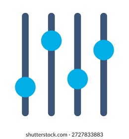 Ícone dos controles deslizantes do equalizador azul vetor plano design som mixer símbolo nível control configurações volume gráfico elemento sinal