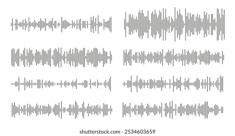 Equalizer-Symbolmodell. Vorlagen für Sprachnachrichten. Audio-Chat-Sprache Klangwelle Symbol. Minimalistische Elemente für mobilen Messenger, Podcast Online-Radio-Schnittstelle, Musik-Player, App. Es wurden Wellenformmuster festgelegt.