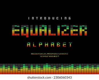 Equalizer techno style alphabet design with uppercase, numbers and symbol