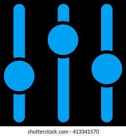 Equalizer vector icon. Style is flat icon symbol, blue color, black background.