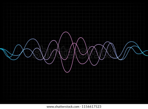 イコライザのベクターイラスト 音楽とサウンド用の抽象的な波のアイコンセット 黒い背景に脈動の色の波状のモーションライン 無線周波数グラフ グラフィックデジタル音声 株価明細行 のベクター画像素材 ロイヤリティフリー