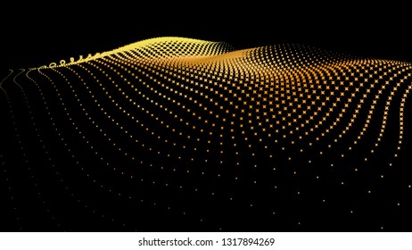 Equalizer for visualization waves vector concept. Abstract background from particles. Landscape of hill waves horizon. Big data stream. 3d nodes structure.