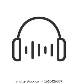 equalizer,headphones with sound wave, linear icon. Editable stroke