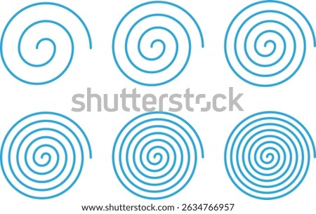 Equally spaced light blue spiral line pack, editable stroke path vector illustration