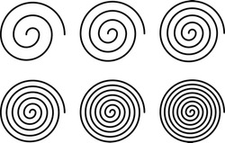 Equally Spaced Spiral Line Pack, Editable Stroke Path Vector Illustration