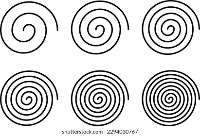 Equally spaced spiral line pack, editable stroke path vector illustration