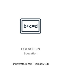 Icono de ecuación. Icono de esquema lineal delgado aislado en fondo blanco de la colección de educación. Signo vectorial de línea, símbolo para web y móvil