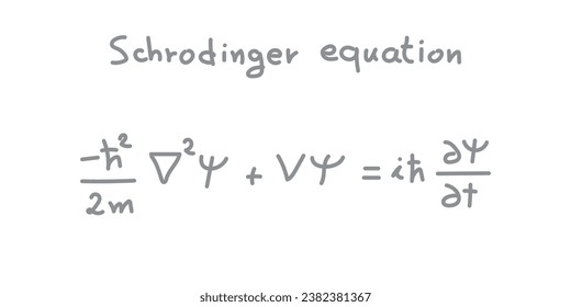 Schrödinger equation. Linear partial differential equation. Scientific resources for teachers and students. Physics doodle handwriting concept.