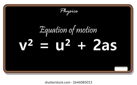Equation of motion physics formula chalkboard education science learning kinematics acceleration velocity 100