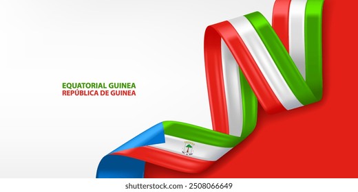 Equatorial Guinea 3D ribbon flag. Bent waving 3D flag in colors of the Equatorial Guinea national flag. National flag background design.