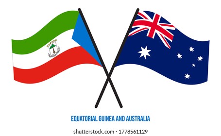 Equatorial Guinea and Australia Flags Crossed And Waving Flat Style. Official Proportion.