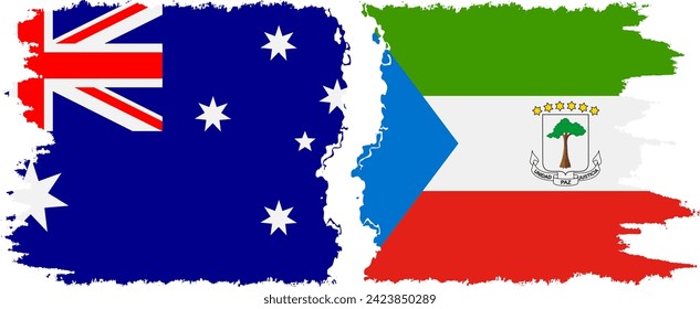 Equatorial Guinea and Australia grunge flags connection, vector