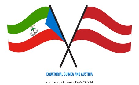Equatorial Guinea and Austria Flags Crossed And Waving Flat Style. Official Proportion.