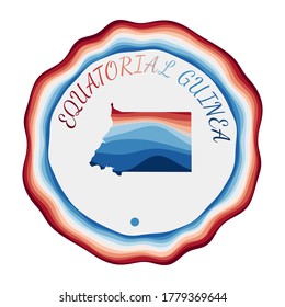 Equatorial Guinea badge. Map of the country with beautiful geometric waves and vibrant red and blue frame. Vivid round Equatorial Guinea logo. Vector illustration.