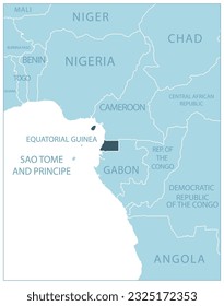 Guinea Ecuatorial - mapa azul con los países vecinos y nombres. Ilustración del vector