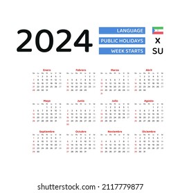 Equatorial Guinea calendar 2024. Week starts from Sunday. Vector graphic design. Spanish language.