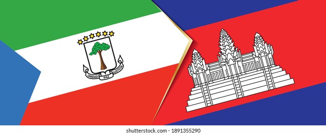 Equatorial Guinea and Cambodia flags, two vector flags symbol of relationship or confrontation.