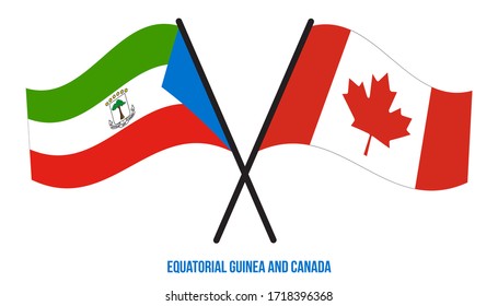 Equatorial Guinea and Canada Flags Crossed And Waving Flat Style. Official Proportion.