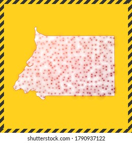 Equatorial Guinea closed - virus danger sign. Lockdown country icon. Black striped border around map with virus spread concept. Vector illustration.