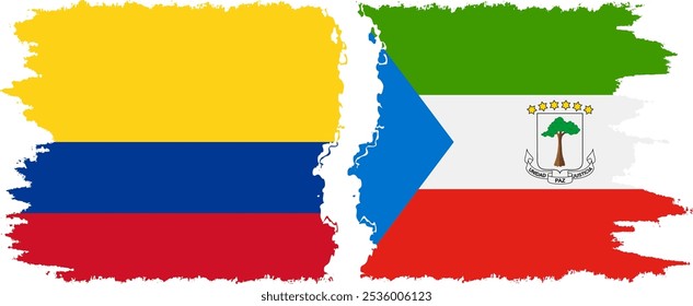 Equatorial Guinea and Colombia grunge flags connection, vector