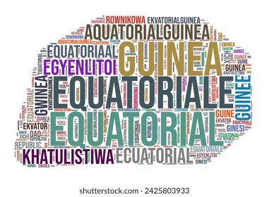 Equatorial Guinea country shape word cloud. Typography style country illustration. Equatorial Guinea image in text cloud style. Vector illustration.