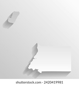 Equatorial Guinea country silhouette. High detailed map. White country silhouette with dropped long shadow on beige background.