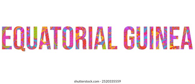 Equatorial Guinea creative country name text design filled with colorful doodle pattern	