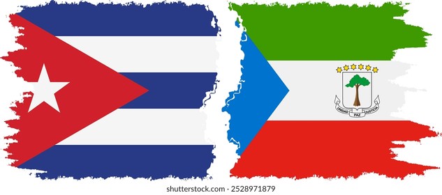 Equatorial Guinea and  Cuba grunge flags connection, vector